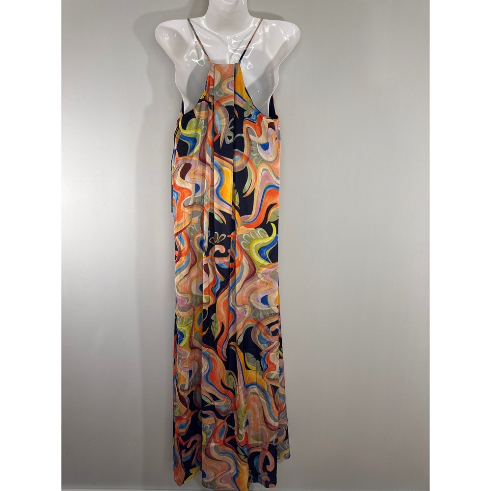 Nicole Miller New York Abstract Swirl Print V-Neck Maxi Dress Multicolor M NWT - Picture 7 of 13